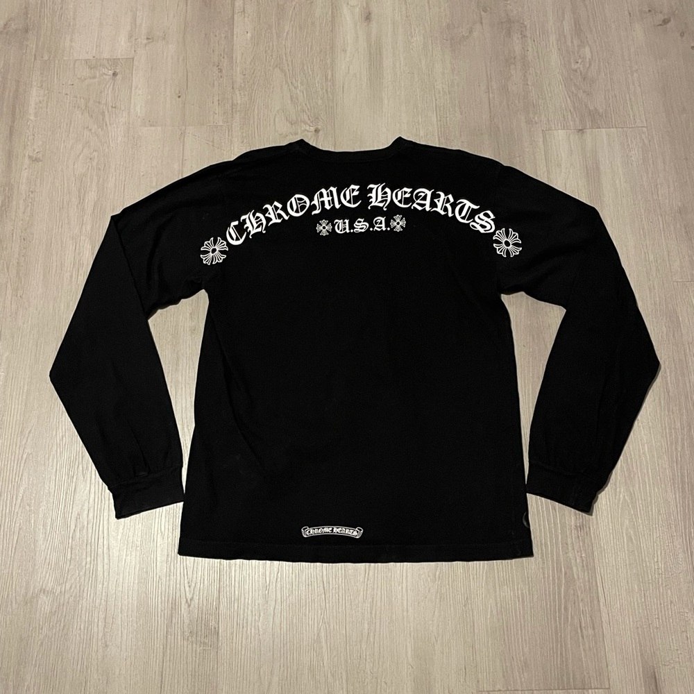 Chrome Hearts USA Black Long Sleeve Front Pocket T Shirt